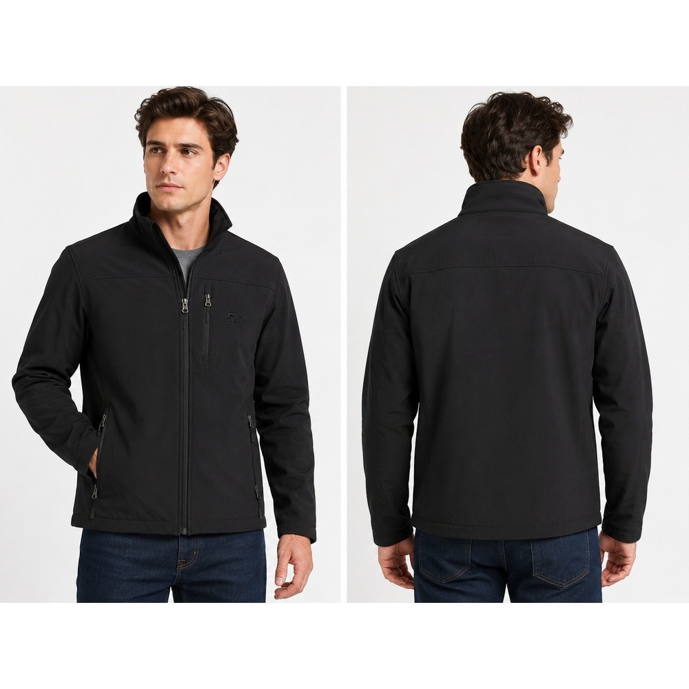 Starter Mens Black Softshell Full Zip Small Jacket Mock Neck Fleece Lined